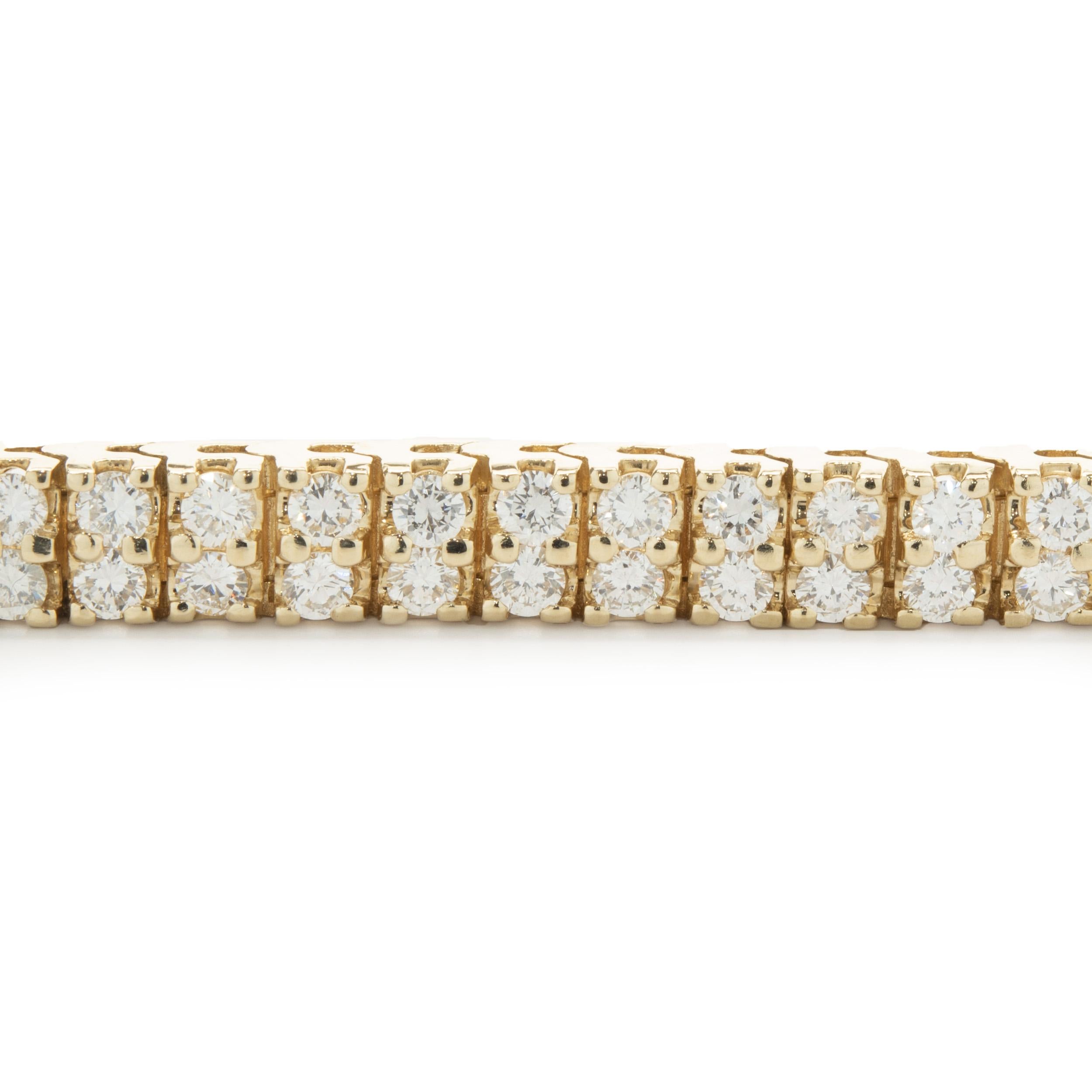 14 Karat Yellow Gold Double Row Diamond Tennis Bracelet In Excellent Condition For Sale In Scottsdale, AZ