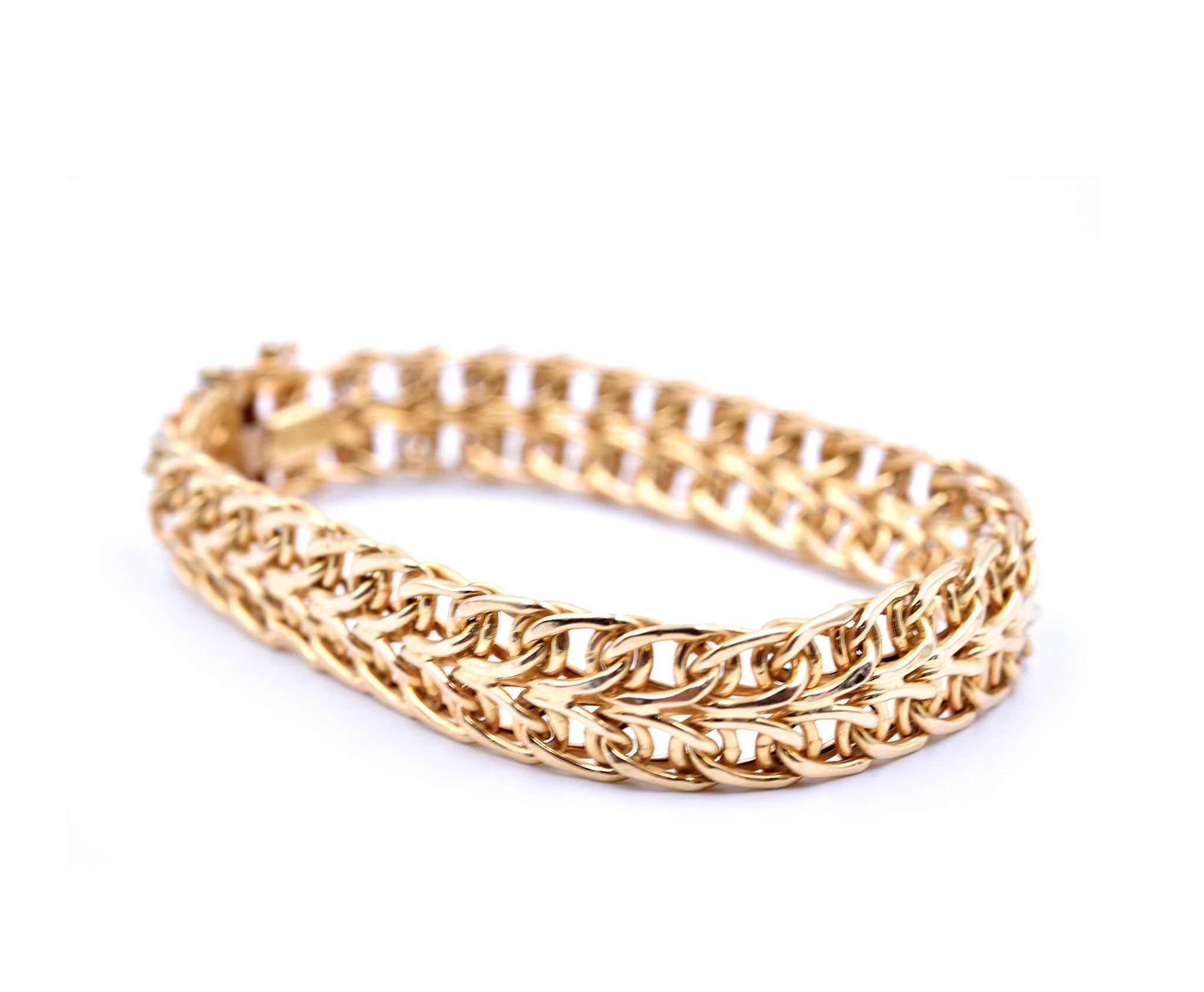 14 Karat Yellow Gold Double Row Oval Link Bracelet In Excellent Condition In Scottsdale, AZ