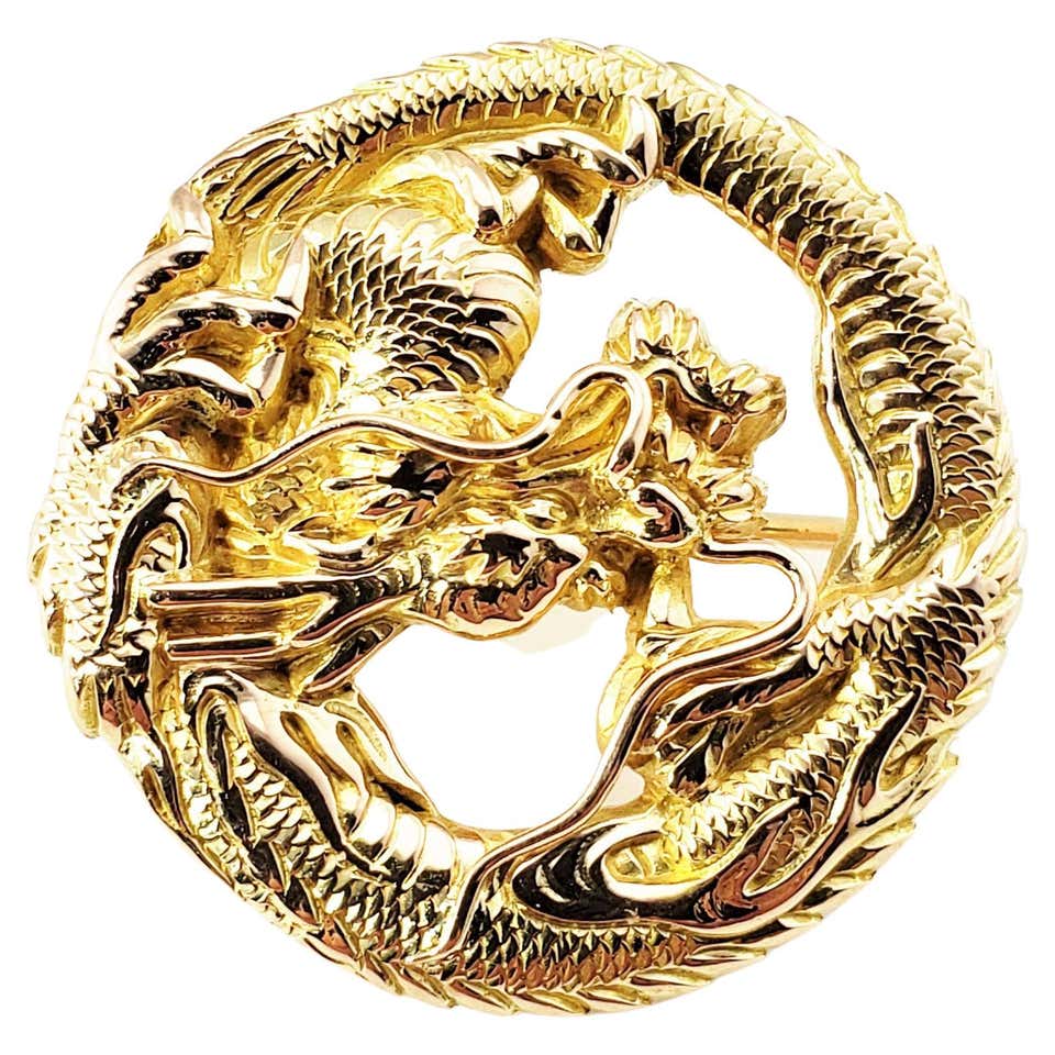 Enamel Gold Fantasy Dragon Brooch For Sale at 1stDibs