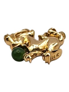 14 Karat Yellow Gold Dragon Charm with Green Cabochon Stone #20010