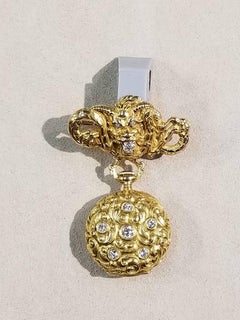 14 Karat Yellow Gold Dragon Lapel Pin with 18 Karat Yellow Gold Watch