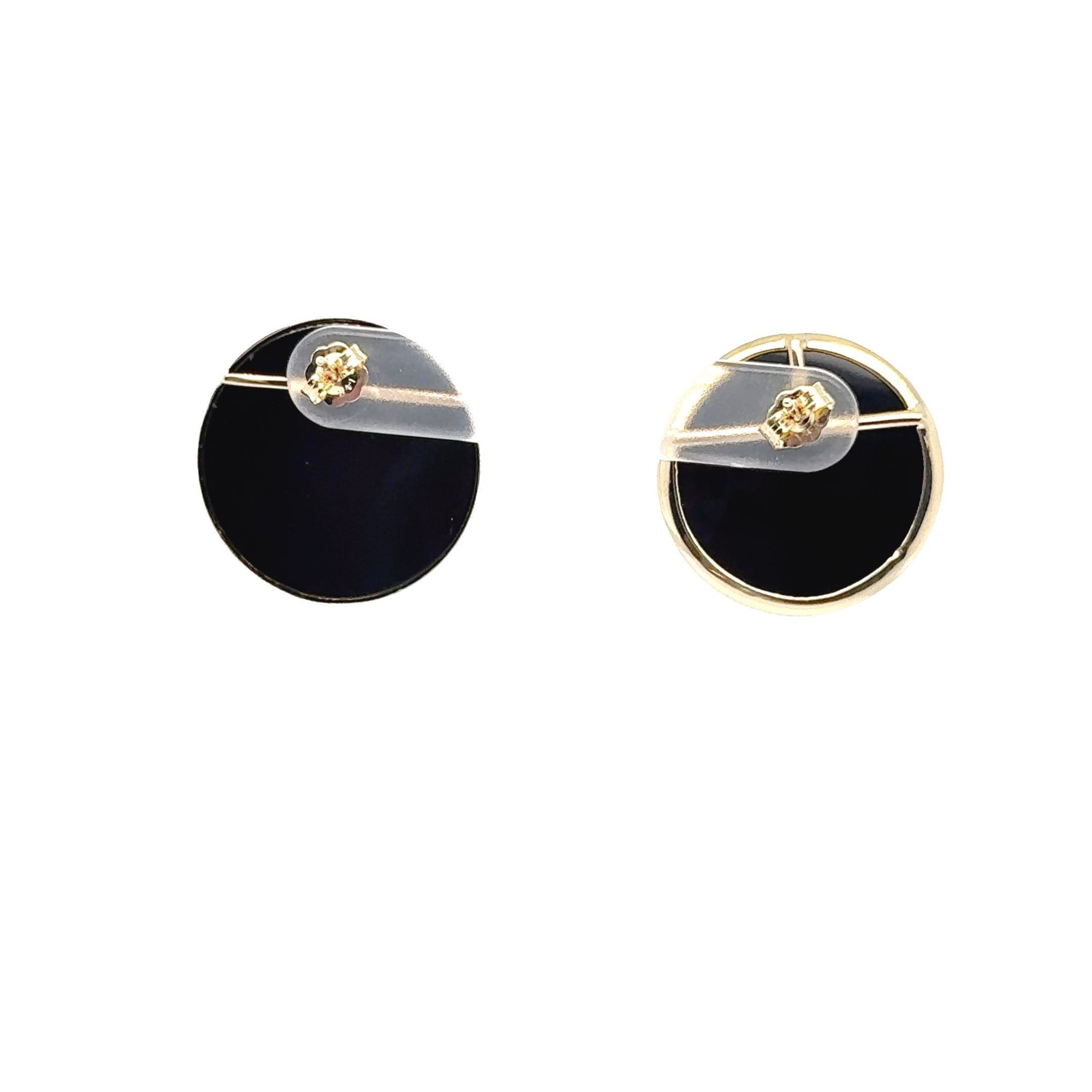 Taglio rotondo 14 Karat Yellow Gold Drop Earrings with 22mm Polished Onyx Discs in vendita