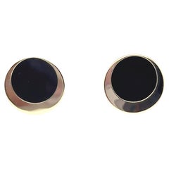 14 Karat Yellow Gold Drop Earrings with 22mm Polished Onyx Discs