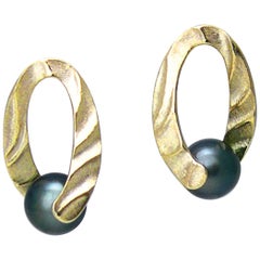 14 Karat Yellow Gold Drop Earrings with Tahitian Pearls