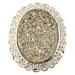 14 Karat Yellow Gold Druzy and Diamond Pendant