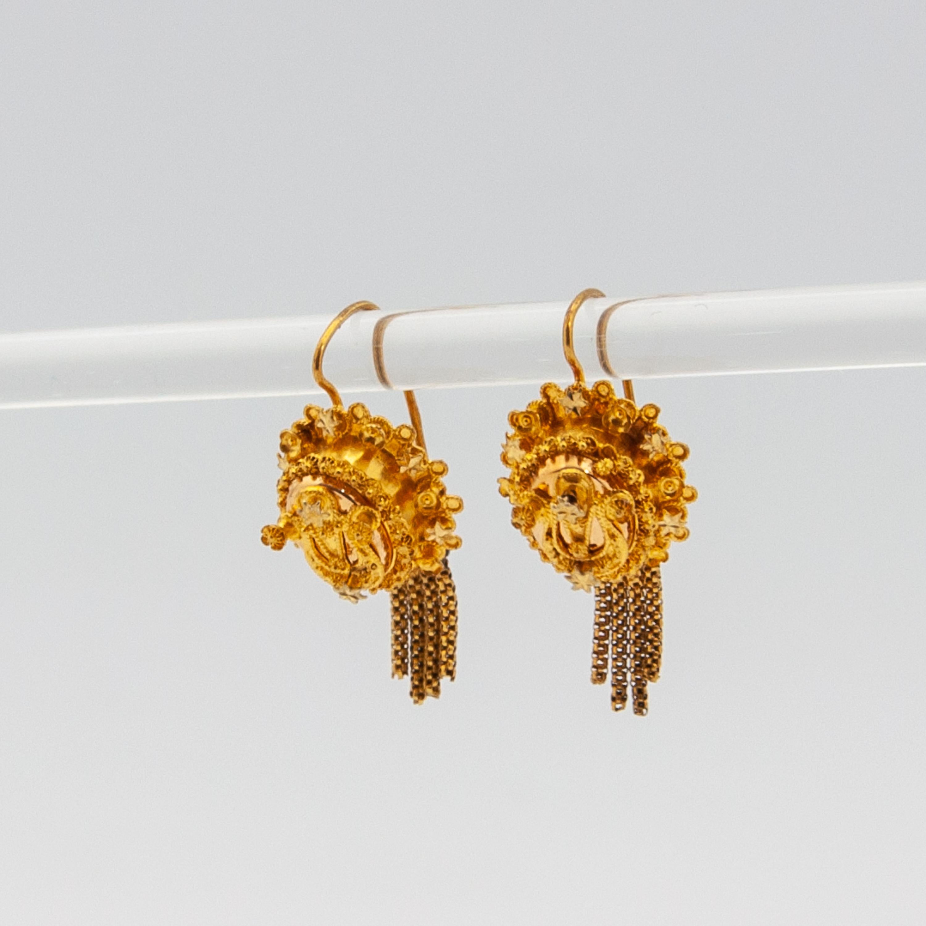 Women's Antique 14 Karat Yellow Gold Tassel Drop Earrings For Sale