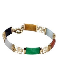 14 Karat Yellow Gold Dyed Multicolored Jade Bracelet #20007