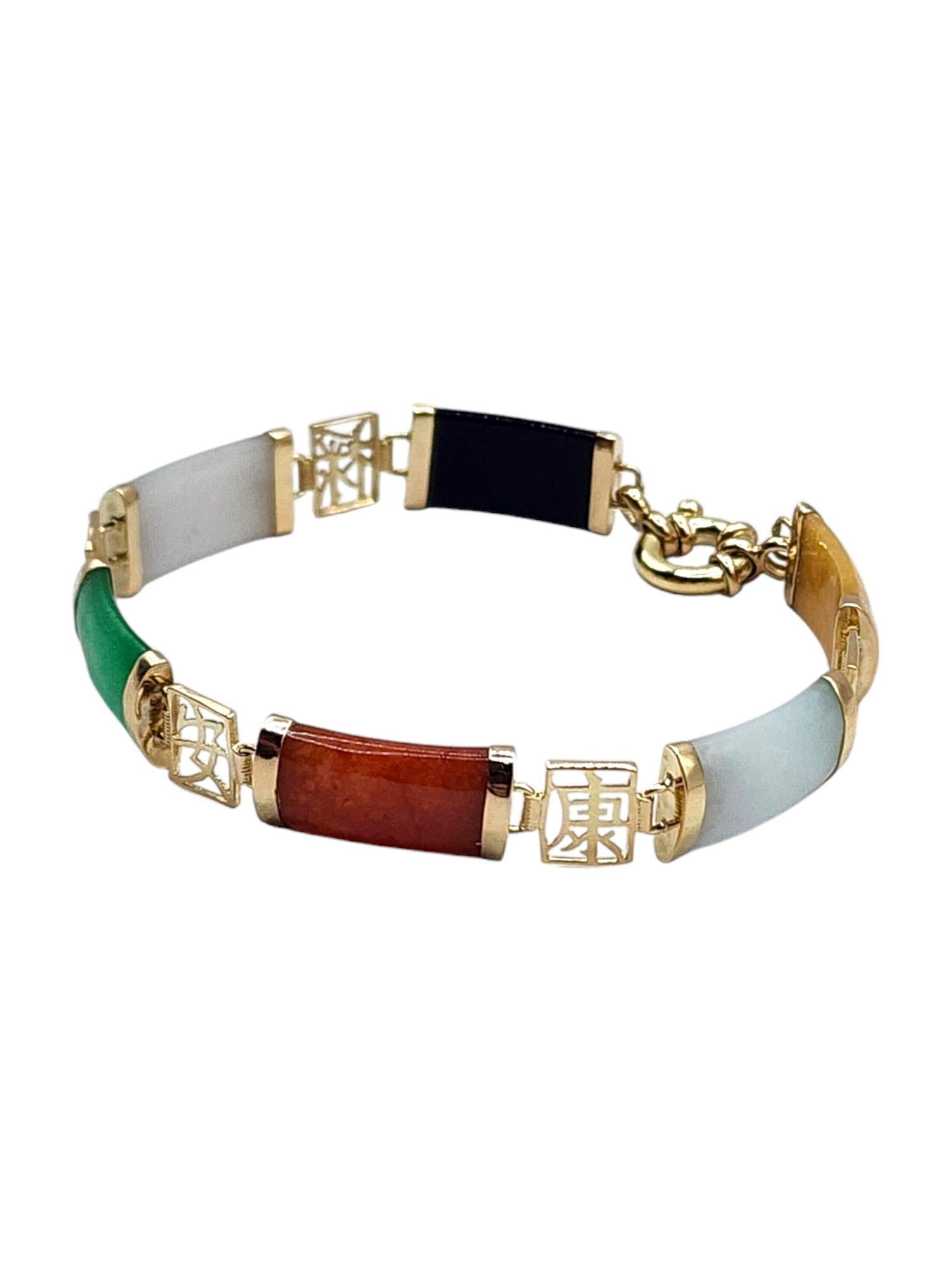 Taille mixte Bracelet en or jaune 14 carats teint en jade multicolore n° 20007 en vente
