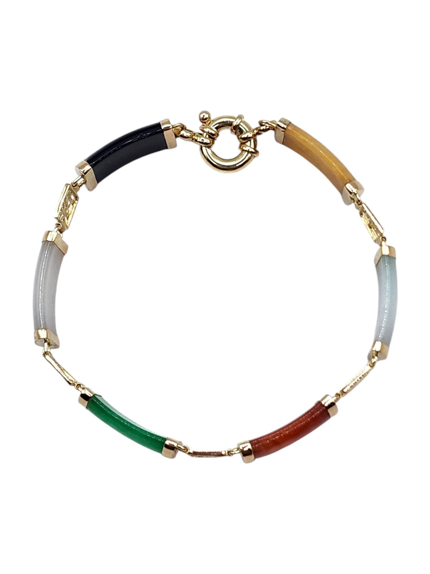 Bracelet en or jaune 14 carats teint en jade multicolore n° 20007 Pour femmes en vente