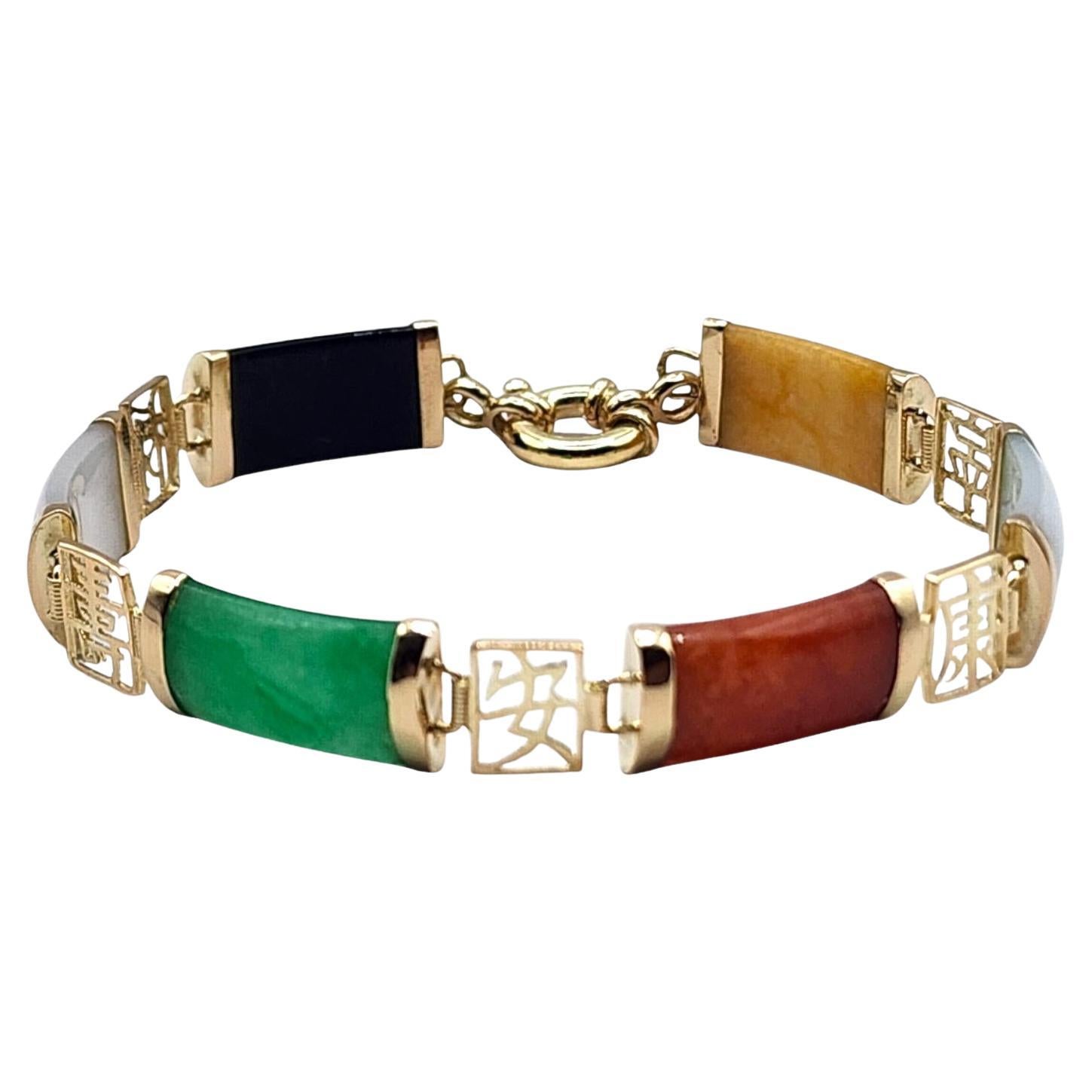 14 Karat Yellow Gold Dyed Multicolored Jade Bracelet #20007