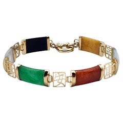 14 Karat Yellow Gold Dyed Multicolored Jade Bracelet #20007
