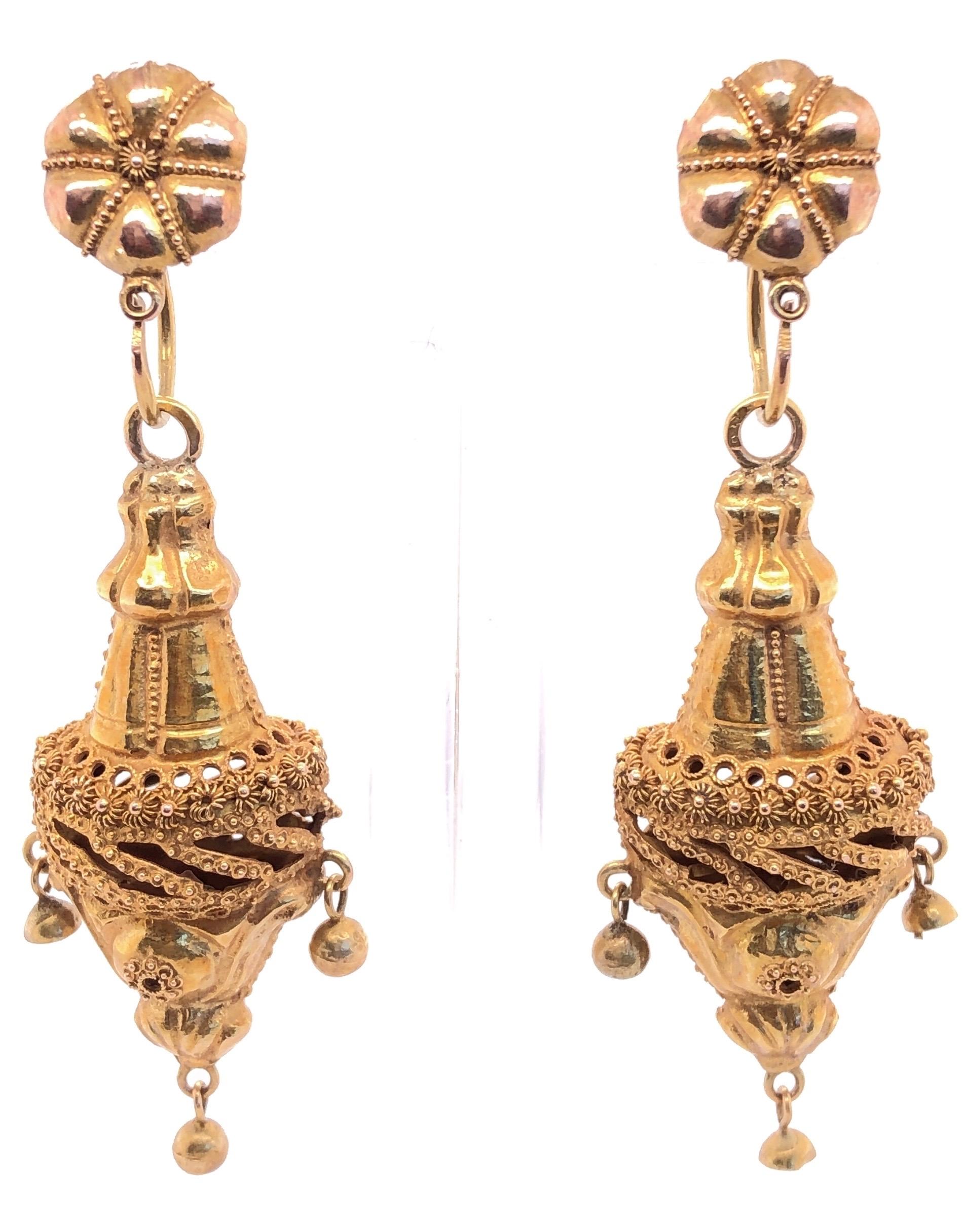 14 Karat Gelbgold Viktorianische Ohrringe des frühen 20. Jahrhunderts im Zustand „Gut“ im Angebot in Stamford, CT