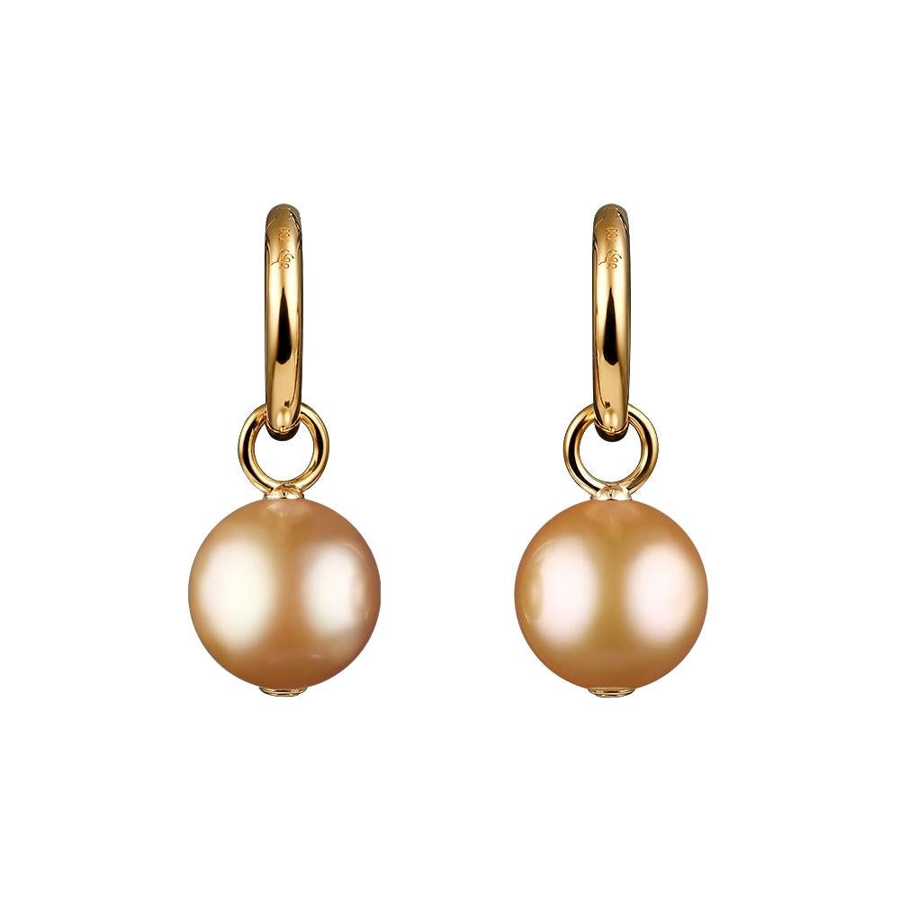 14 Karat Yellow Gold Earrings with Free Moving Golden South Sea Pearl For Sale