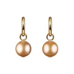 14 Karat Yellow Gold Earrings with Free Moving Golden South Sea Pearl