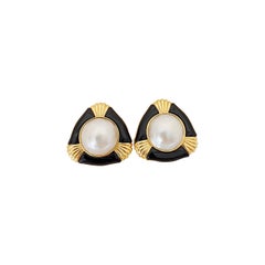 14 Karat Yellow Gold Earrings with Mabe Pearl and Black Onyx
