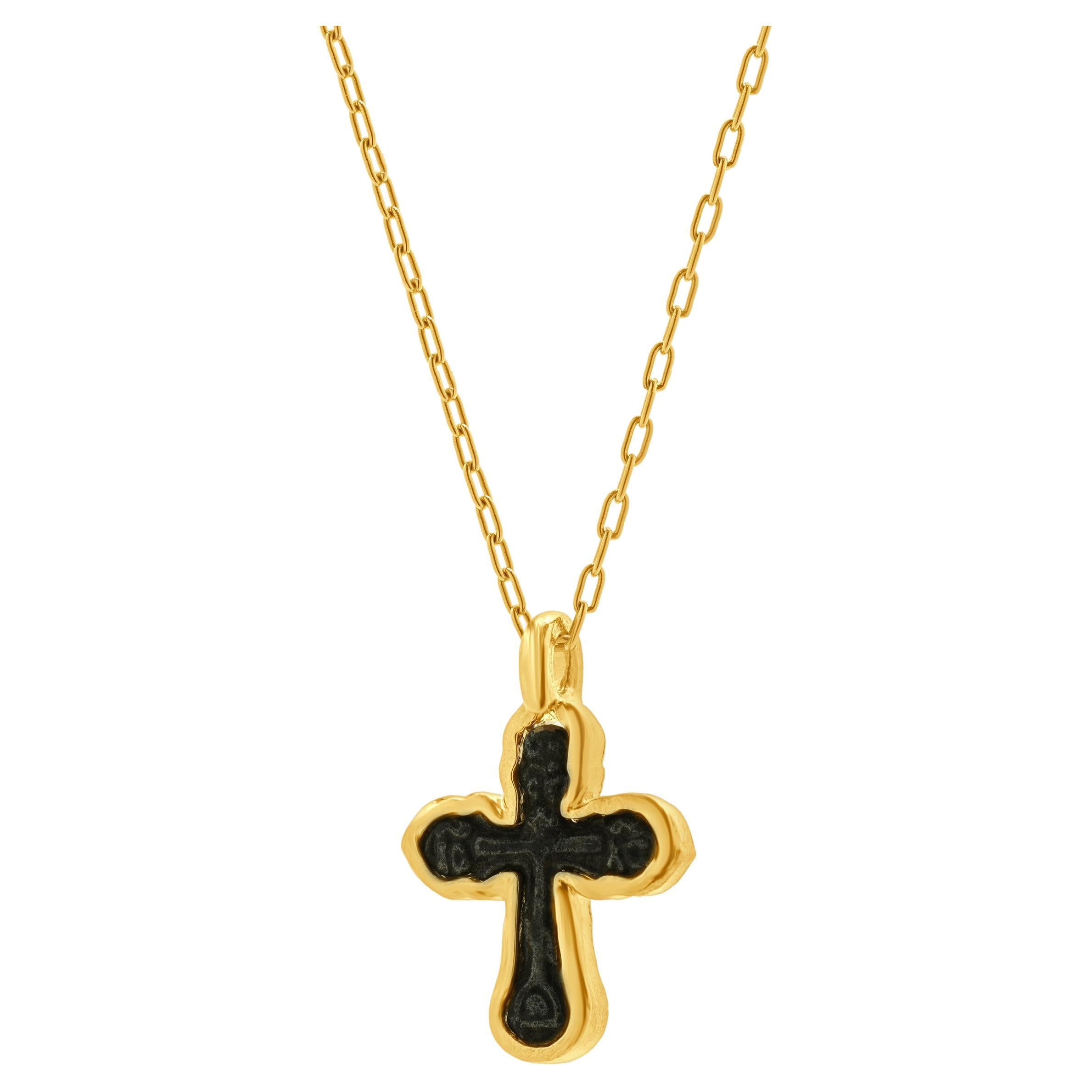 14 Karat Yellow Gold Eastern European Relic Cross Necklace