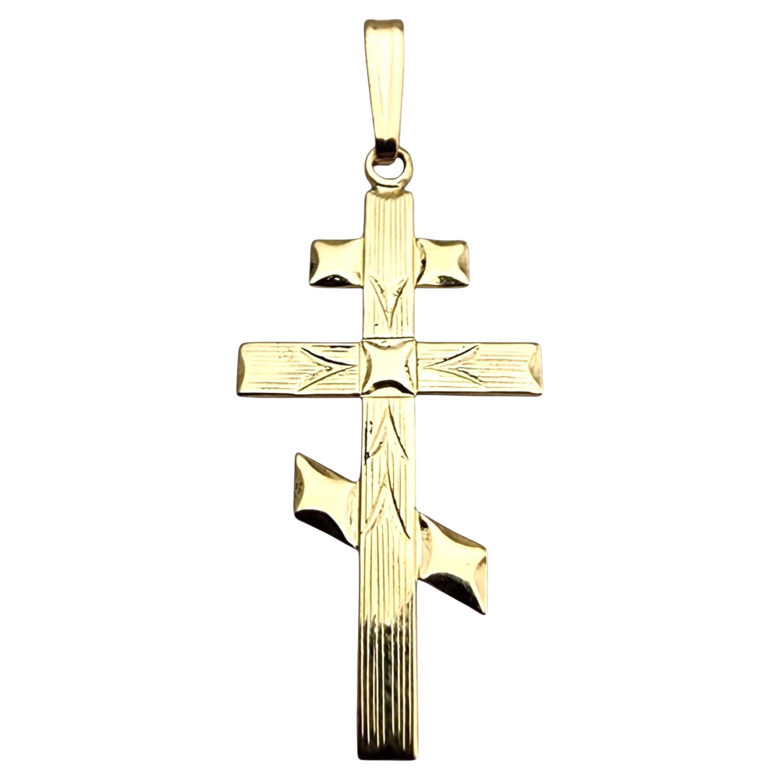 14 Karat Yellow Gold Eastern Orthodox Cross Pendant #23910