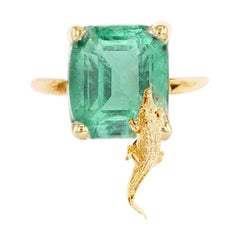Yellow Gold Egyptian Revival Ring with Natural Mint Emerald