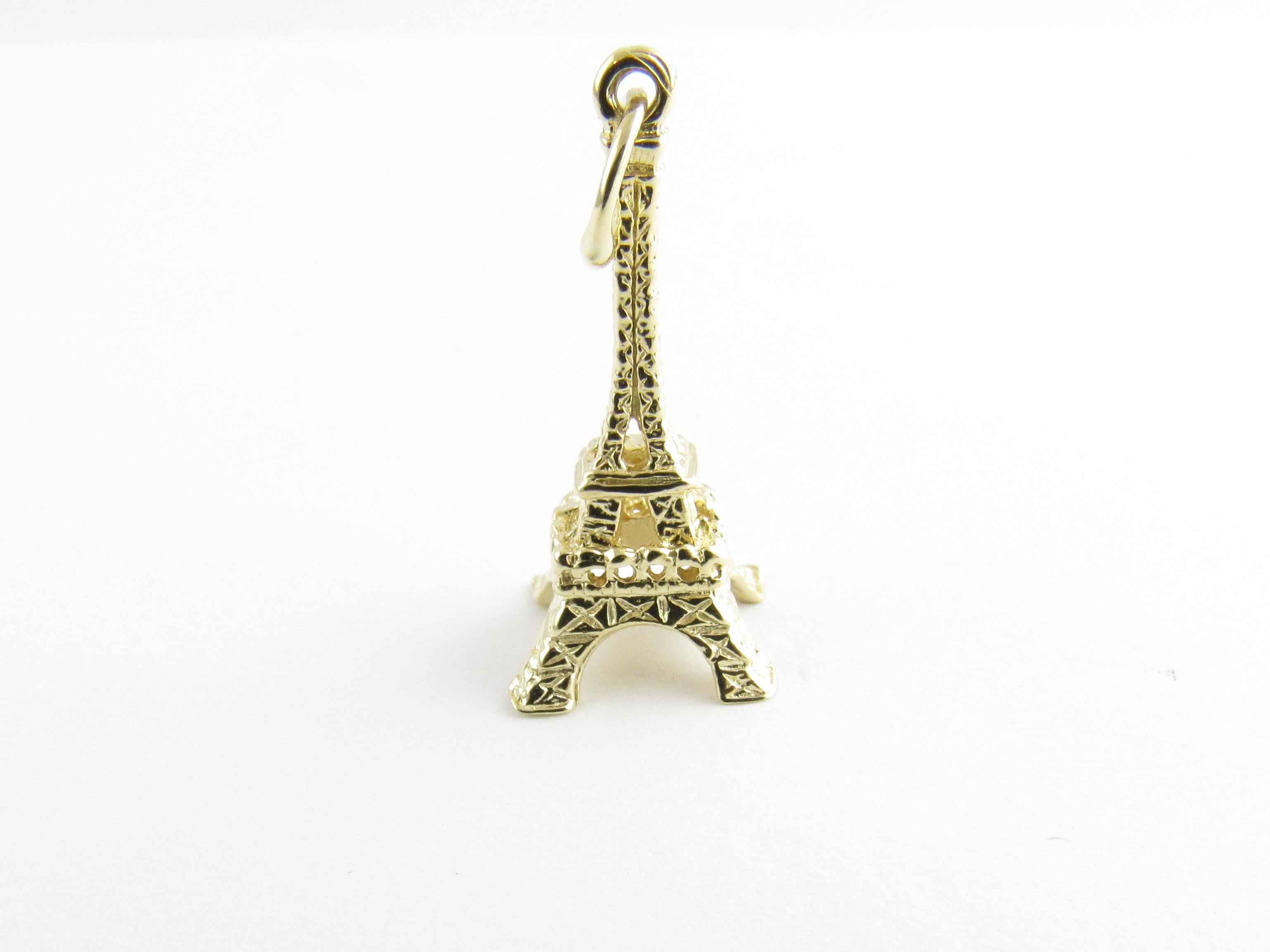 Vintage 14 Karat Yellow Gold Eiffel Tower Charm

One of the most enduring symbols of France!

This lovely 3D charm features a the iconic Eiffel Tower meticulously detailed in 14K yellow gold.

Size: 24 mm x 11 mm (actual charm)

Weight: 1.3 dwt. /