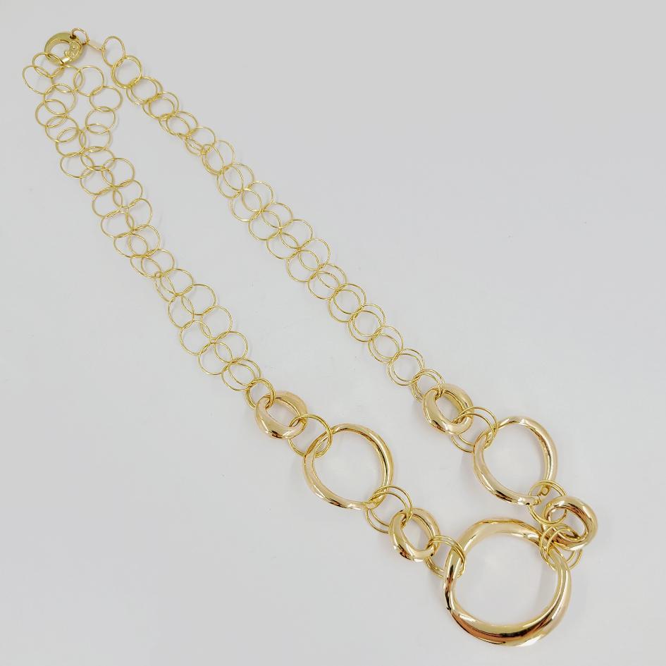 14 Karat Yellow Gold Electroform Necklace Featuring Large Twisted Hollow Center Links. Adjustable Length Up To 20 Inches. Finished Weight is 24 Grams.
