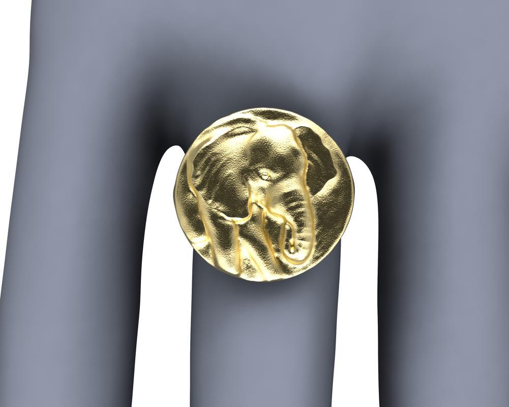 For Sale:  14 Karat Yellow Gold Elephant Signet Ring 2