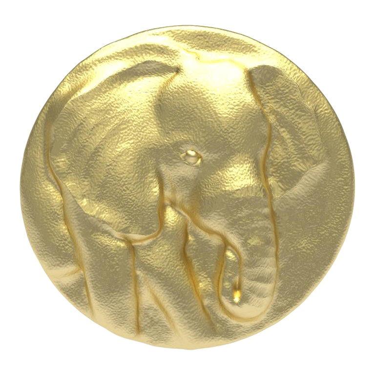 For Sale:  14 Karat Yellow Gold Elephant Signet Ring