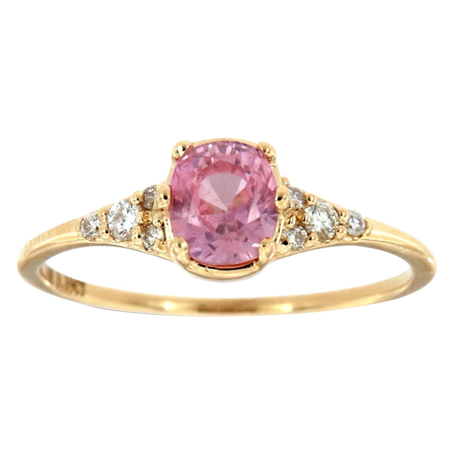 14 Karat Yellow Gold Elongated Cushion Pink Diamond Ring Center, 4/5 Carat