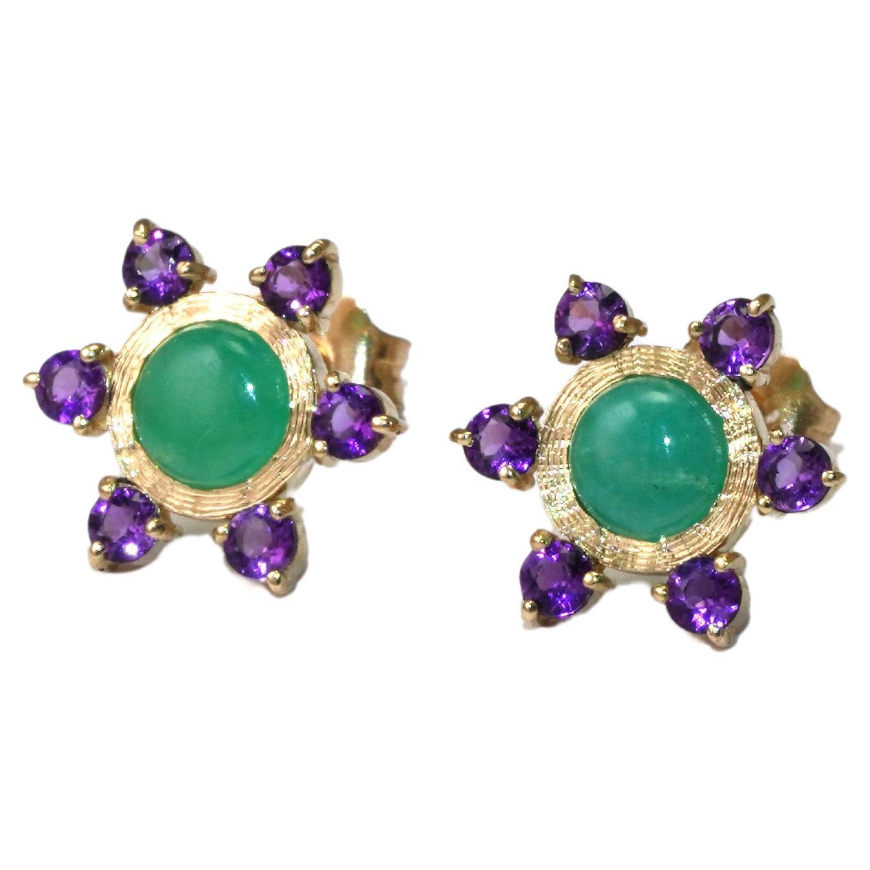 14 Karat Yellow Gold Emerald Amethyst Earrings