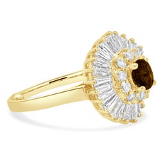 14 Karat Yellow Gold Emerald and Diamond Ballerina Ring