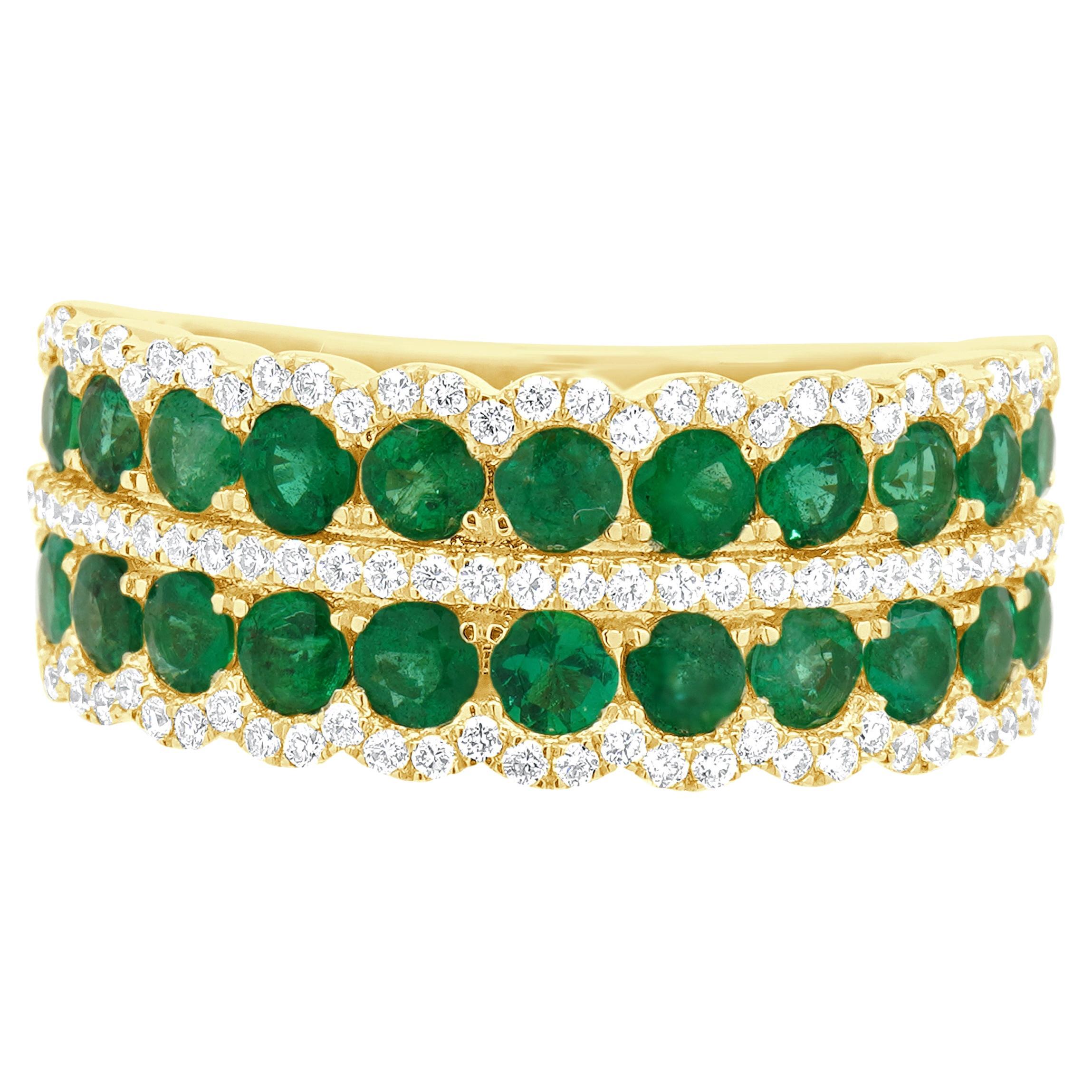 14 Karat Yellow Gold Emerald and Diamond Band