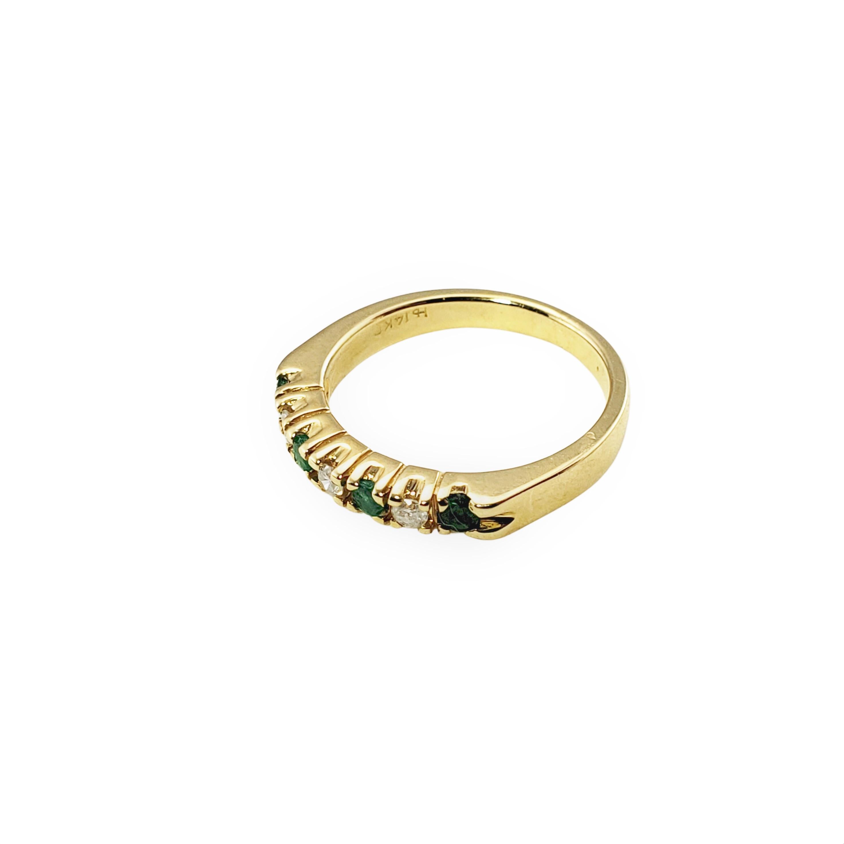 Brilliant Cut 14 Karat Yellow Gold Emerald and Diamond Band Ring