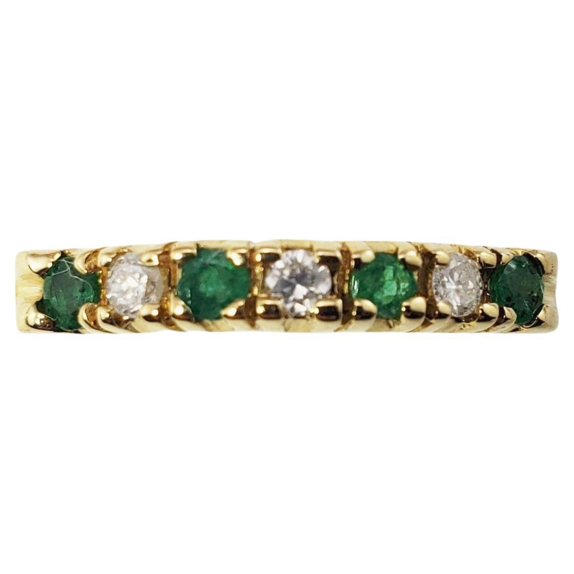 14 Karat Yellow Gold Emerald and Diamond Band Ring
