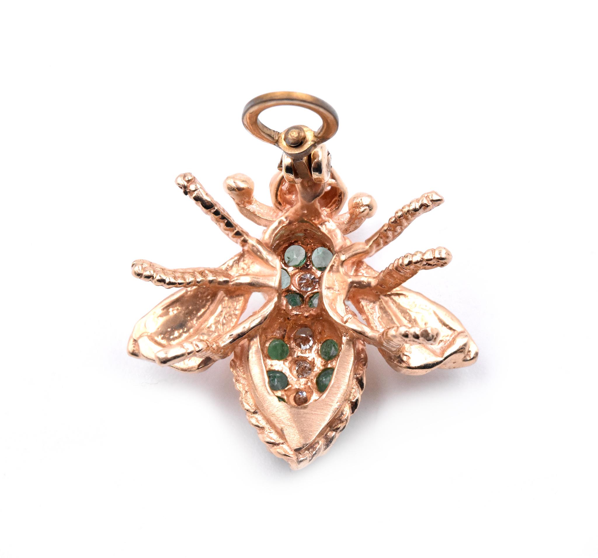 14 Karat Yellow Gold Emerald and Diamond Bee Pendant In Excellent Condition In Scottsdale, AZ