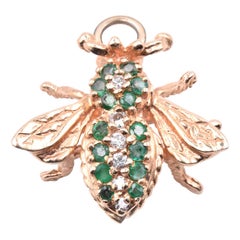 14 Karat Yellow Gold Emerald and Diamond Bee Pendant