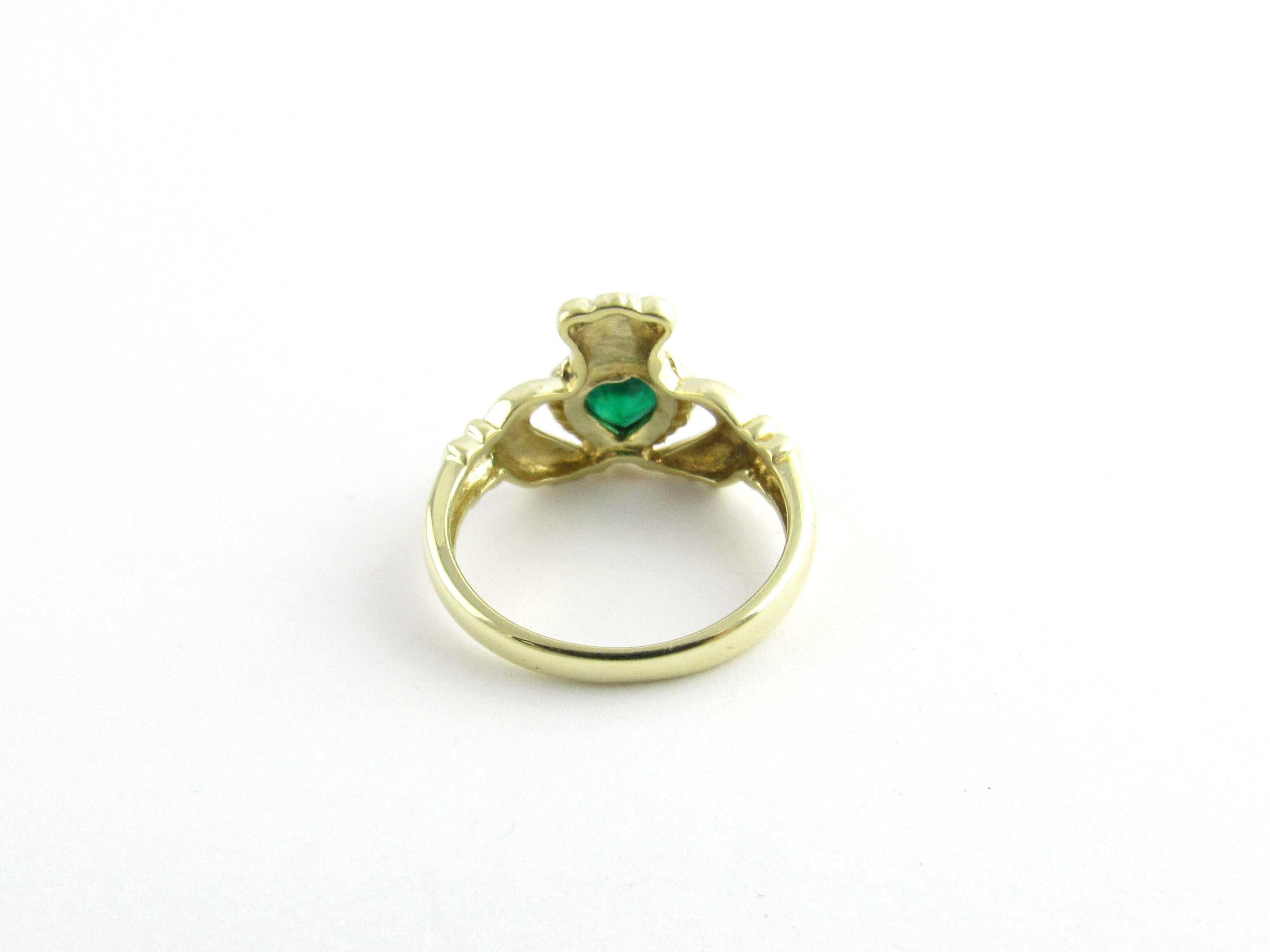 Women's 14 Karat Yellow Gold Emerald and Diamond Claddagh Ring