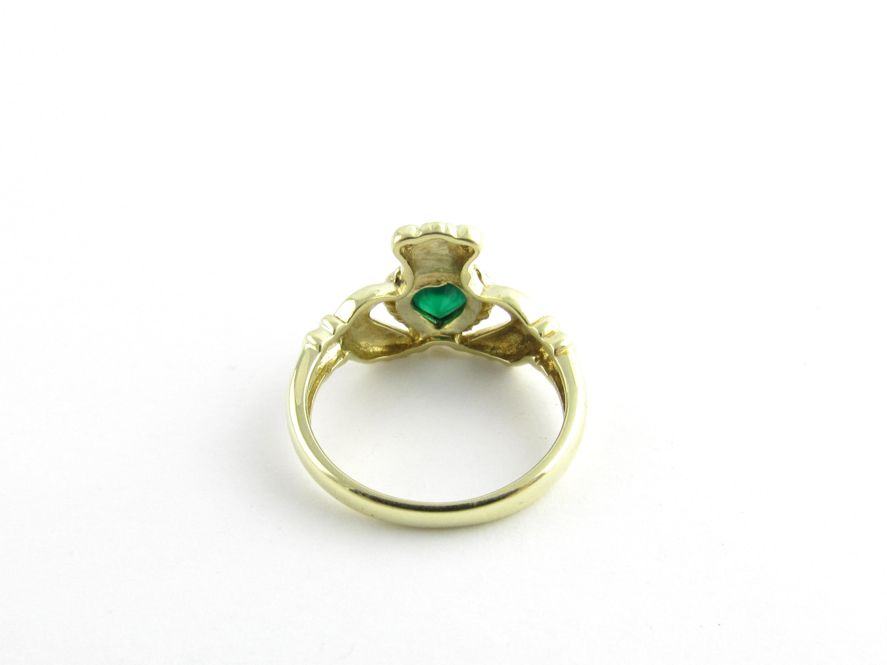 14 Karat Yellow Gold Emerald and Diamond Claddagh Ring 1