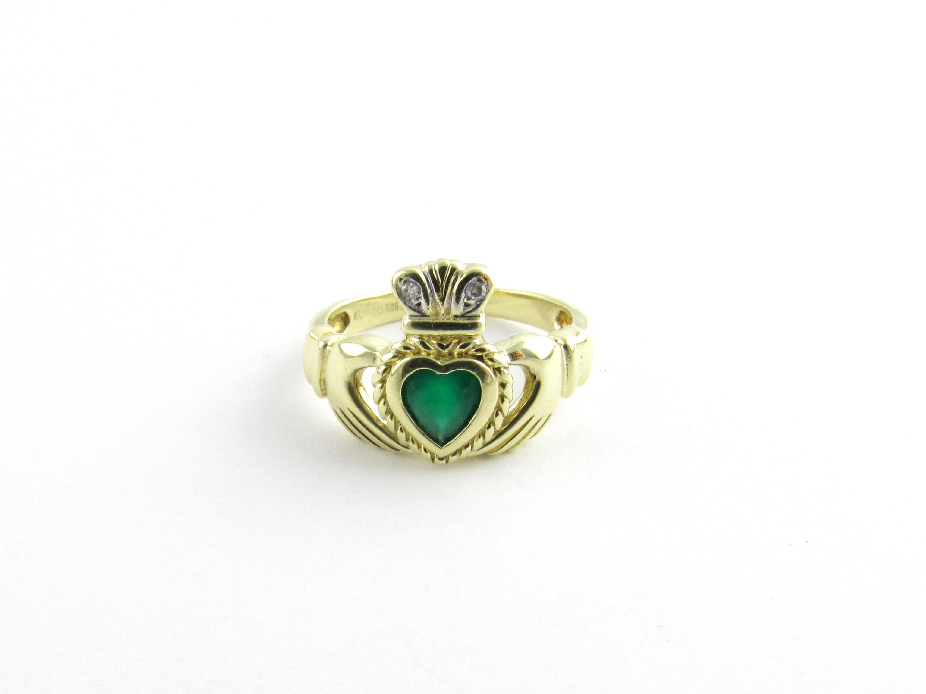 14 Karat Yellow Gold Emerald and Diamond Claddagh Ring 3