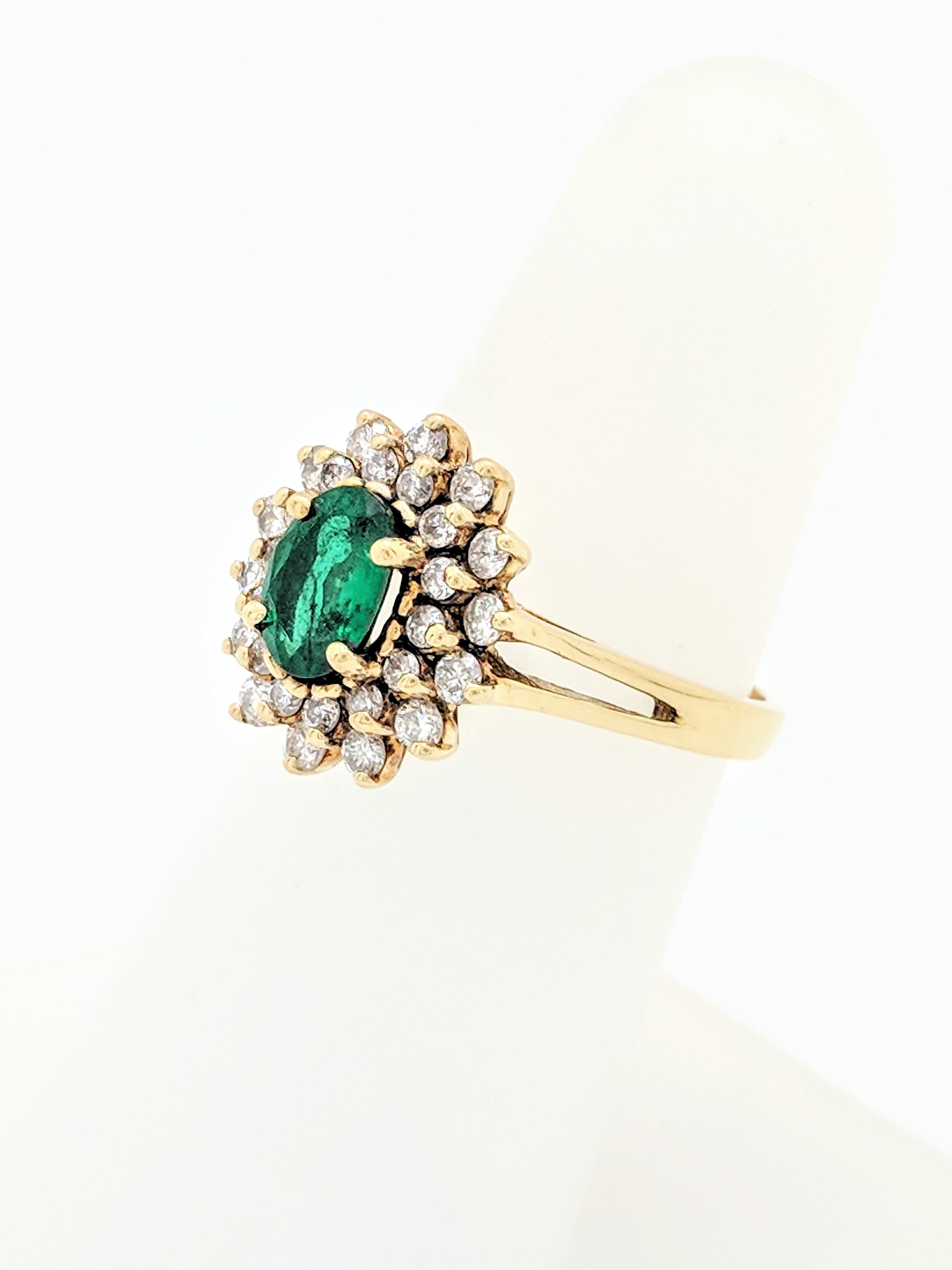 Oval Cut 14 Karat Yellow Gold Emerald and Diamond Cocktail Ring