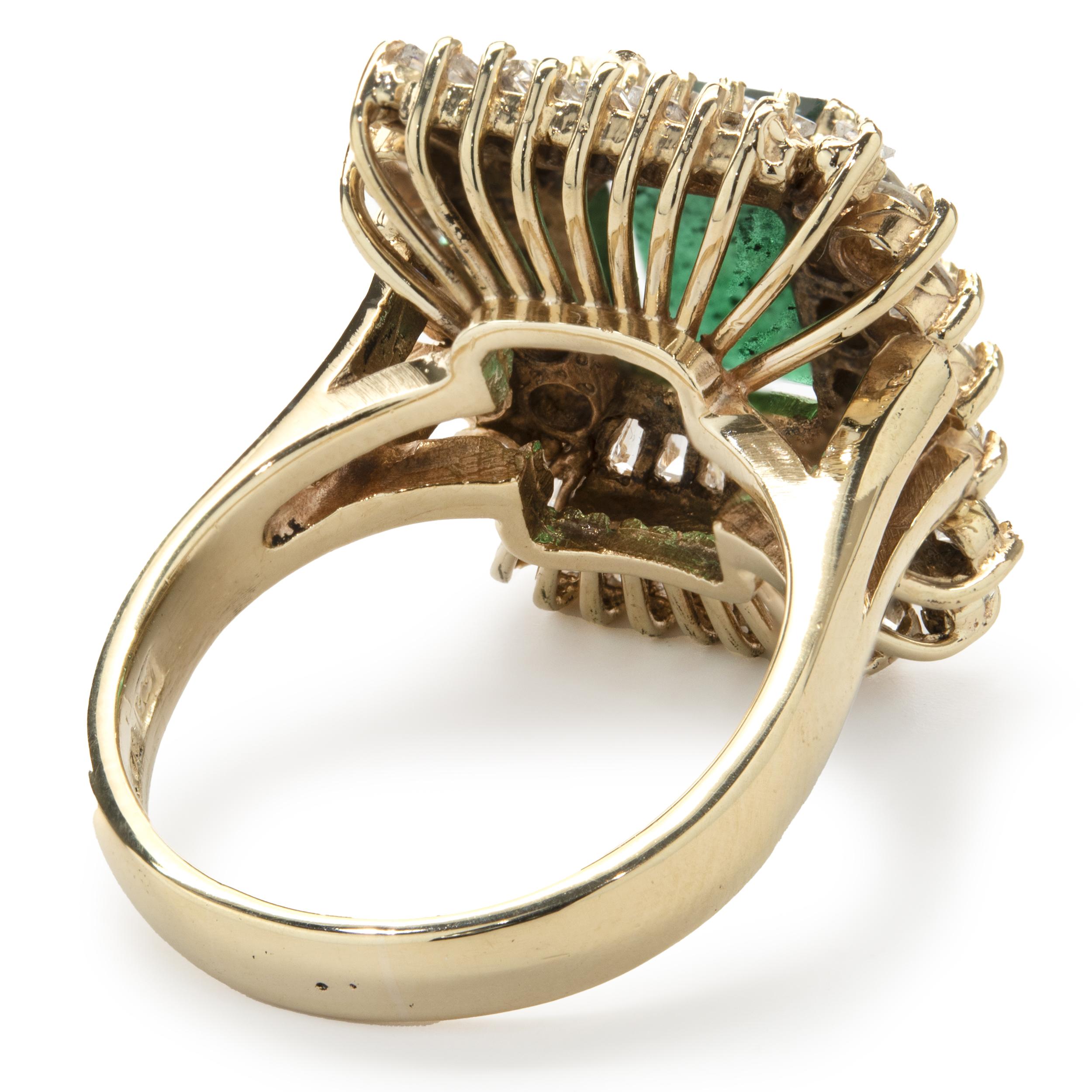 14 Karat Yellow Gold Emerald and Diamond Cocktail Ring In Excellent Condition In Scottsdale, AZ