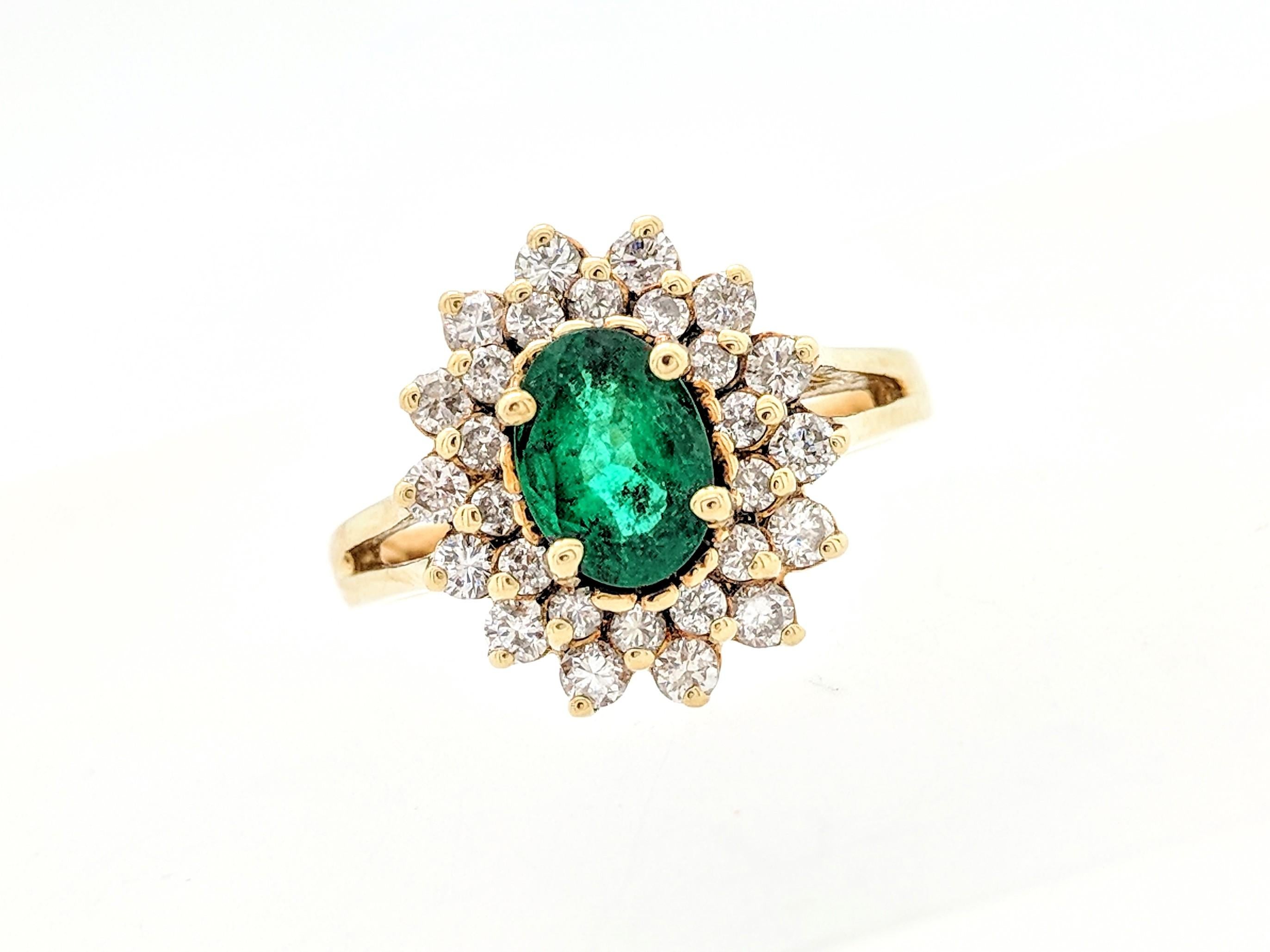 14 Karat Yellow Gold Emerald and Diamond Cocktail Ring In Excellent Condition In Gainesville, FL