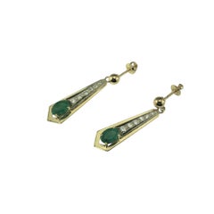 14 Karat Yellow Gold Emerald and Diamond Drop Earrings #19728