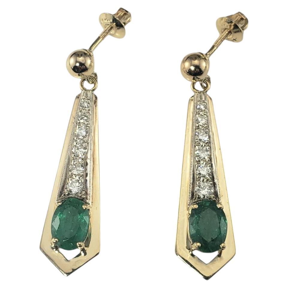 Pendientes de oro amarillo de 14 quilates con esmeralda y diamantes #19728