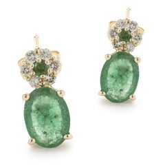 14 Karat Yellow Gold Emerald and Diamond Drop Earrings