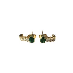 14 Karat Yellow Gold Emerald and Diamond Earrings #15808