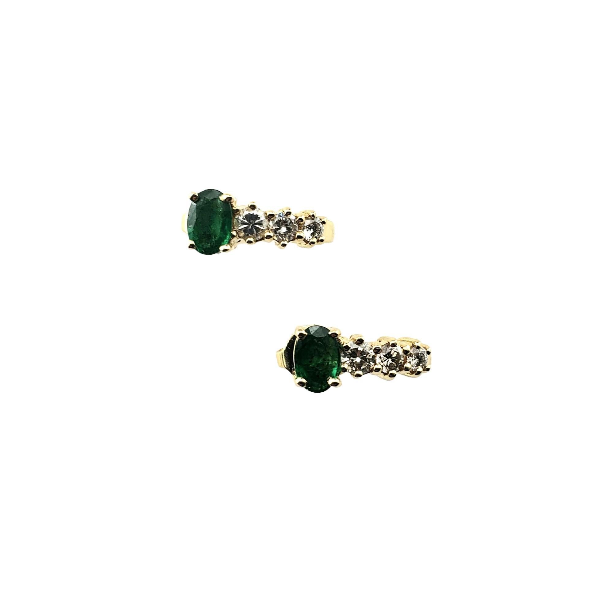 Oval Cut 14 Karat Yellow Gold Emerald and Diamond Earrings #15808 For Sale