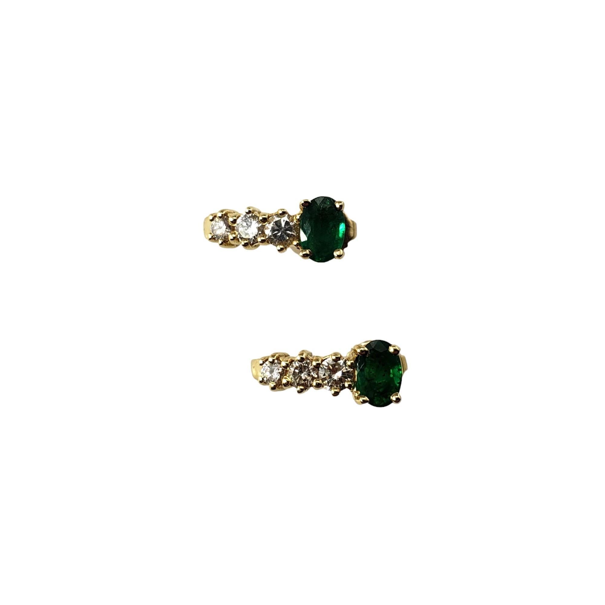 14 Karat Yellow Gold Emerald and Diamond Earrings #15808 In Good Condition For Sale In Washington Depot, CT