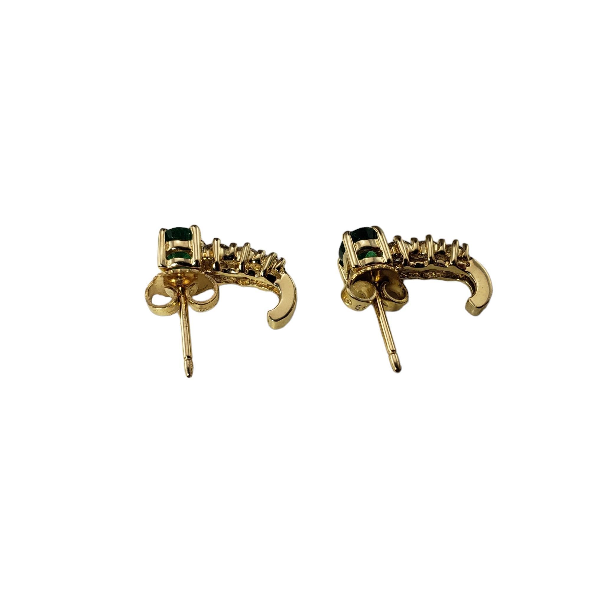 Women's 14 Karat Yellow Gold Emerald and Diamond Earrings #15808 For Sale