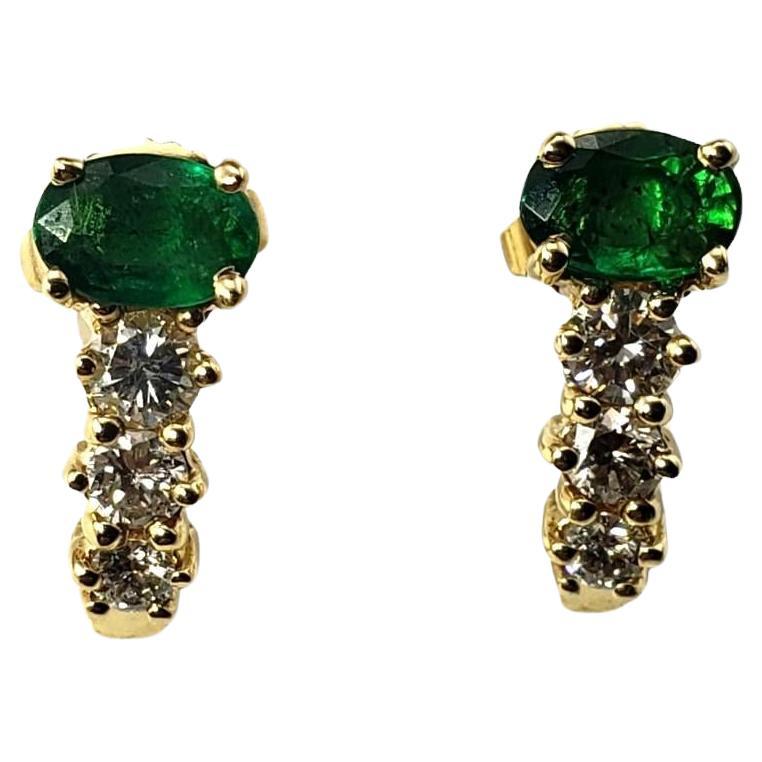 14 Karat Yellow Gold Emerald and Diamond Earrings #15808 For Sale