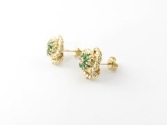 14 Karat Yellow Gold Emerald and Diamond Earrings