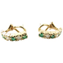 14 Karat Yellow Gold Emerald and Diamond Earrings
